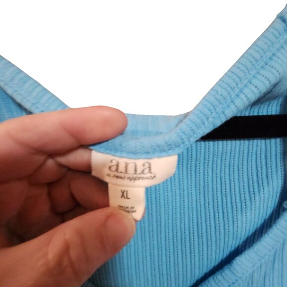 Ana Womens XL Ribbed Light Blue Short Sleeve V-Neck Top - Picture 3 of 3